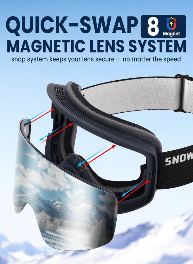 SNOWER Ski Goggles, Interchangeable Lens Anti-Fog Snow Goggles, UV Protection, OTG HD Snowboard Goggles for Men Women Adult - Image 3